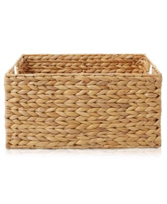 (Set of 4) Water Hyacinth 10"x13"x5" Pantry Baskets w/ Chalkboard Labels and Marker - Natural, Woven Storage Bins for Kitchen Shelves