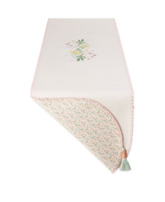 Spring Bunny Embellished Cotton Reversible Table Runner, 14"x72" 