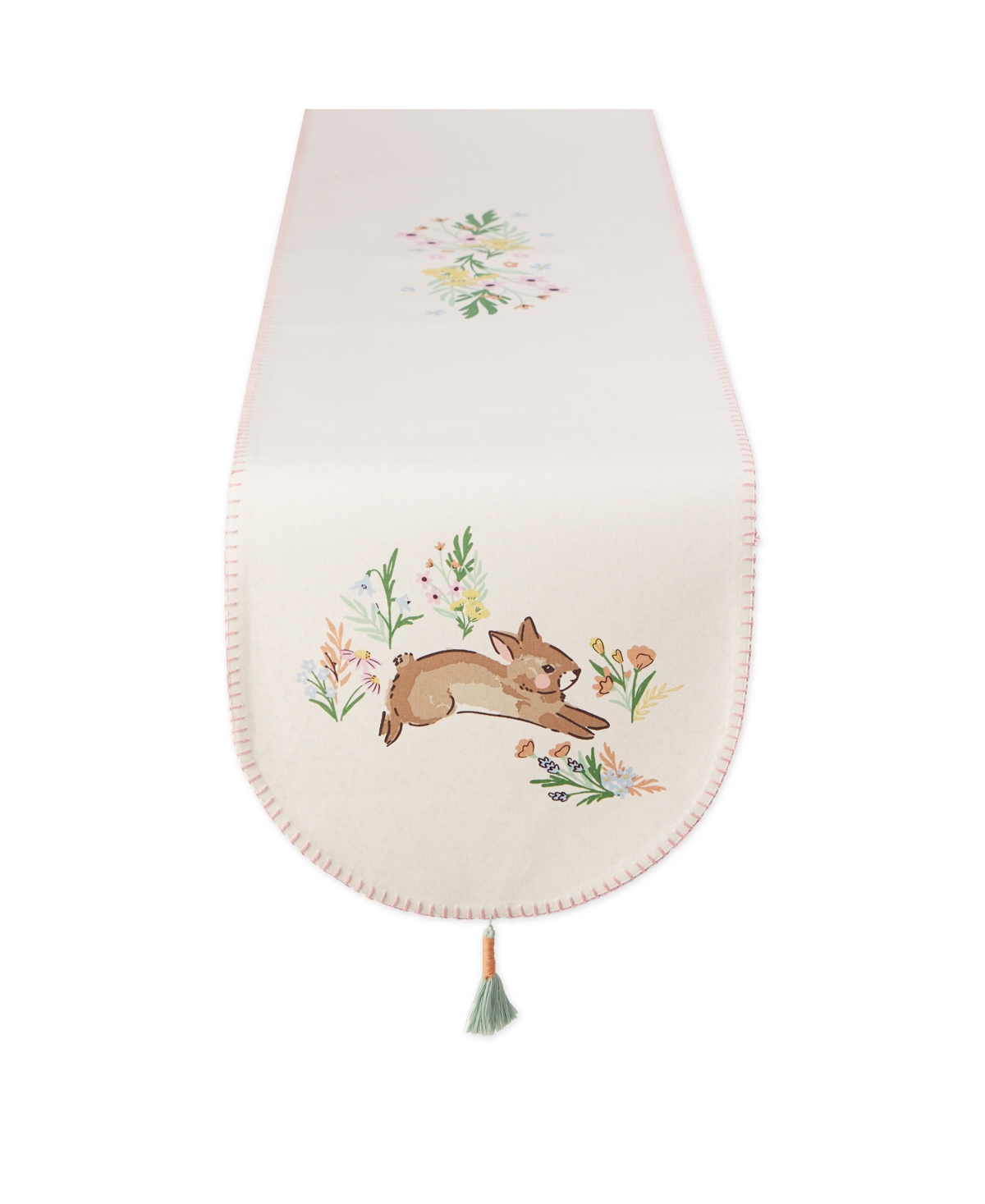 Design Imports Spring Bunny Embellished Cotton Reversible Table Runner, 14"x72" In Off White