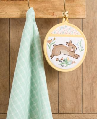 Spring Bunny Cotton Potholder and Dishtowel Gift Set