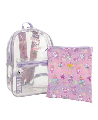 & Friends Character Print 16.5" Clear Glitter Backpack