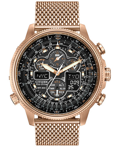 Citizen Men's Eco-Drive Navihawk AT Rose Gold-Tone Ion Plated Stainless Steel Bracelet Watch 48mm JY8033-51E