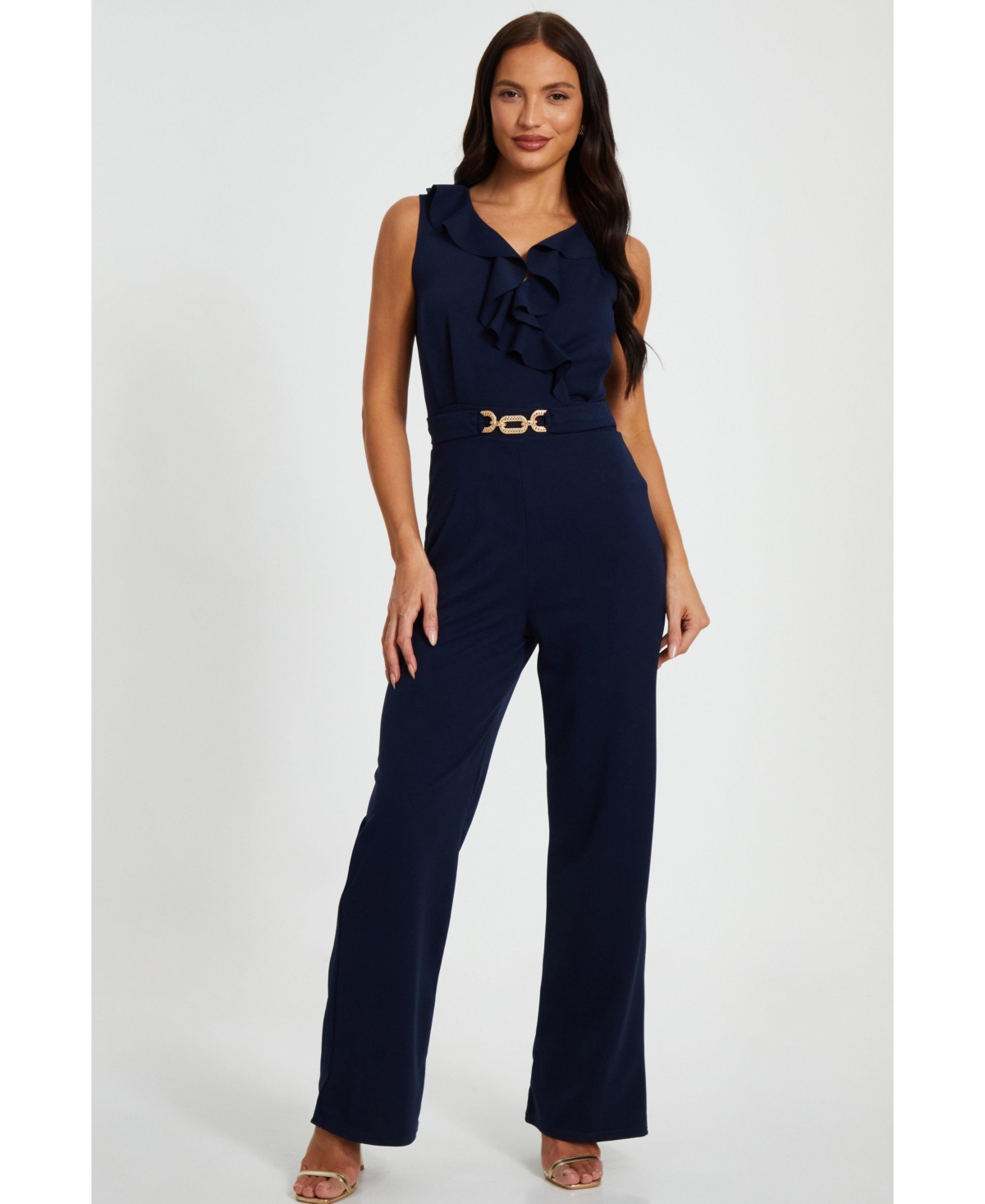 Women's Buckle Frill Detail Palazzo Jumpsuit - Navy