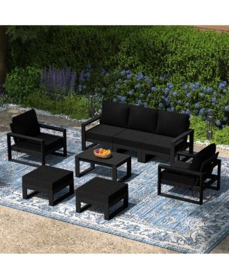 8-Piece Modern HDPE Outdoor Patio Furniture Conversation Set with Coffee Table and Ottomans