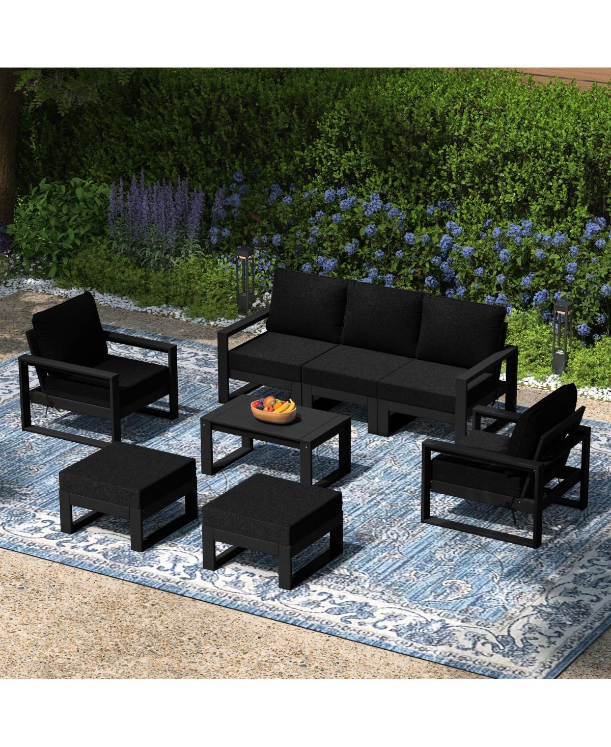 8-Piece Modern Hdpe Outdoor Patio Furniture Conversation Set with Coffee Table and Ottomans