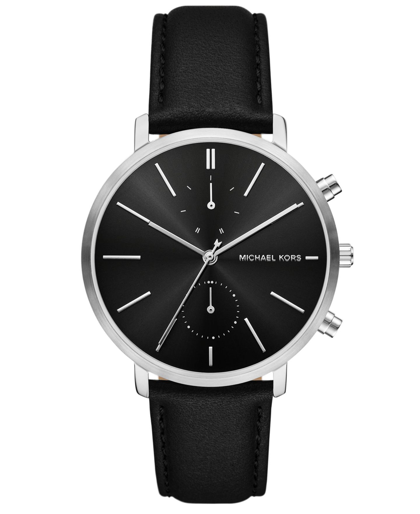 Мужские часы Michael Kors Blake Multifunction Black Leather Watch, 42mm — фото 1