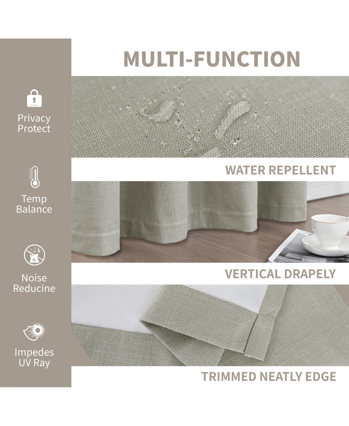 100% Blackout Linen Blend Texture Grommet Curtain Pair(2 Panels