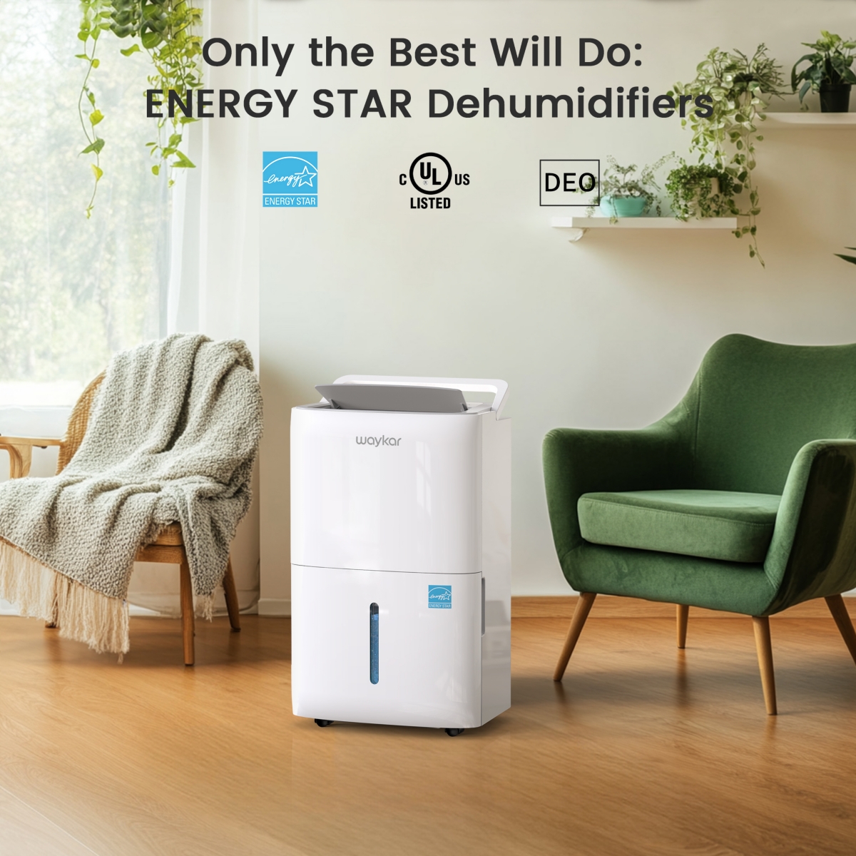 Waykar EnergyStar Dehumidifier for Home & Basement with Drain Hose And Water Tank