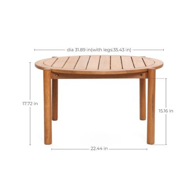 Natural Wooden Outdoor Coffee Table, Round Solid Wood Patio Table