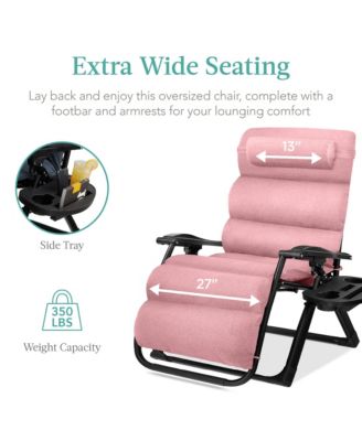 Oversized Zero Gravity Chair, Folding Recliner w/ Removable Cushion, Side Tray