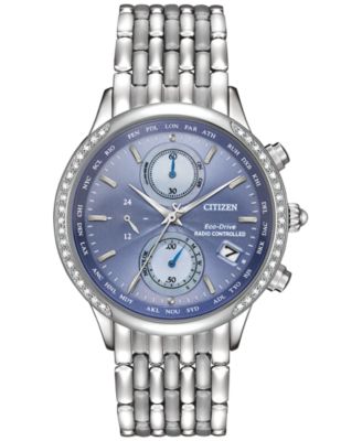 Citizen - Women's World Chronograph A-T Eco-Drive Diamond Accent Stainless Steel Bracelet Watch 38mm FC5000-51L