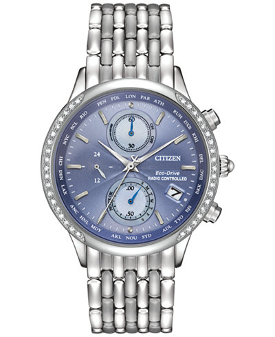 Citizen Women's World Chronograph A-T Eco-Drive Diamond Accent Stainless Steel Bracelet Watch 38mm FC5000-51L