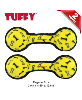 Ultimate 2 Ball Tug Yellow Bone, 2 Pack Durable Squeaky Dog Toy