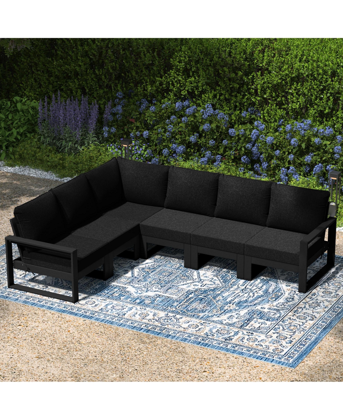 6-Piece Outdoor L-Shaped Patio Corner Sectional Sofa Conversation Set