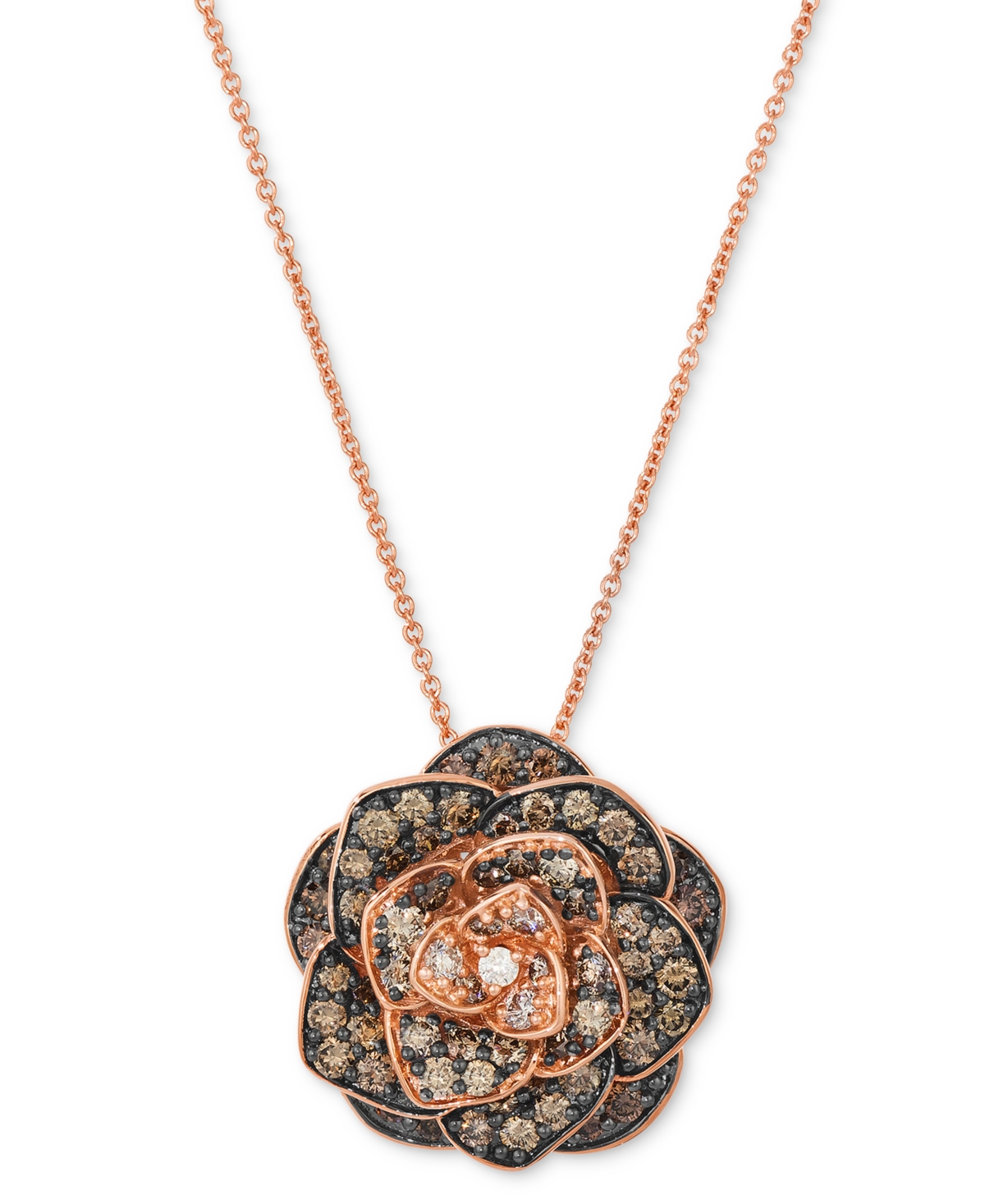Chocolate Ombre Diamond Rose Adjustable 20" Pendant Necklace (1-1/2 ct. t.w.) in 14k Rose Gold - Rose Gold