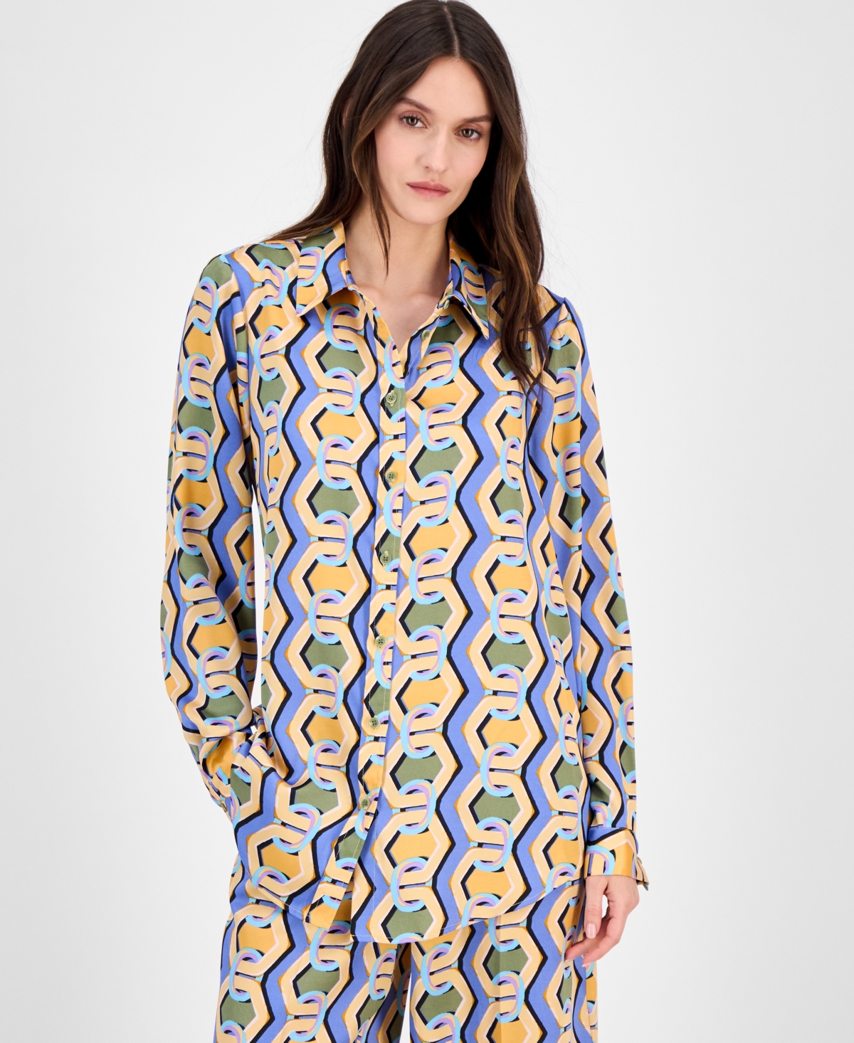 Women's Printed Blouse - Blue Chains