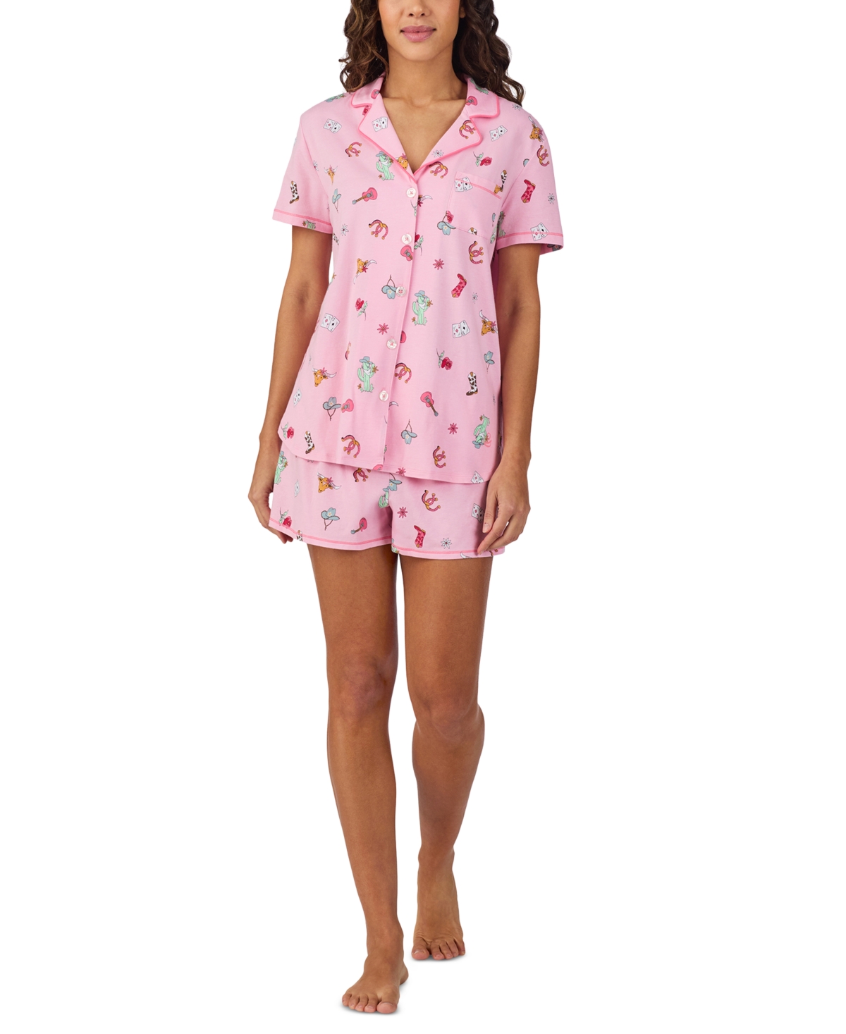 Cuddl Duds Women's Printed Short-sleeve Boxer Pajama Set In Novel Pt