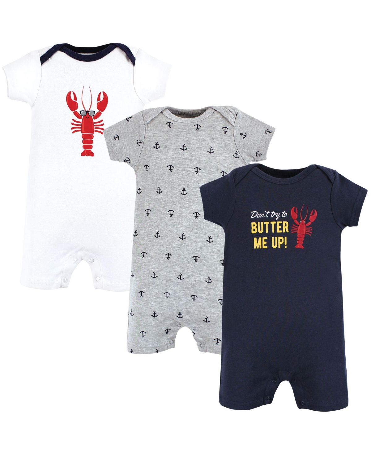 Hudson Baby Boys Cotton Rompers, Butter Me Up Lobster, 9-12 Months