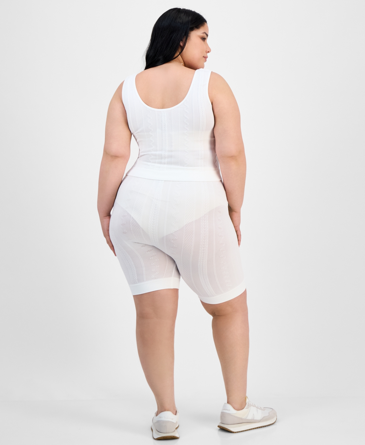 Full Circle Trends Trendy Plus Size Mixed Stitch Crop Top & Bike Shorts Set