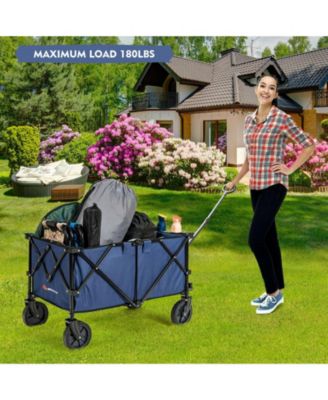 Outdoor Folding Wagon with Adjustable Handle, Universal Wheels &amp; 180lb Capacity Utility Cart