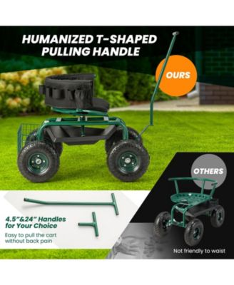 16.5&amp;#x22; to 20.5&amp;#x22; Rolling Garden Cart with Height Adjustable Swivel Seat and Storage Basket