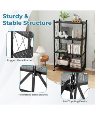 4-Tier Foldable Storage Shelf Collapsible Storage Rack with Lockable Wheels