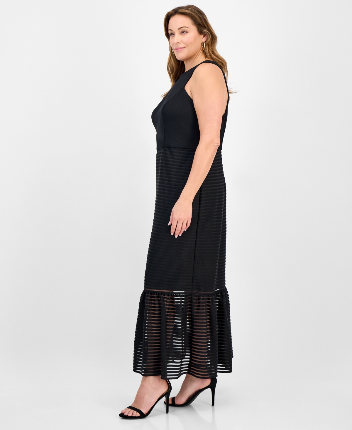 Adrianna Plus Size Shadow-striped Dress In Black