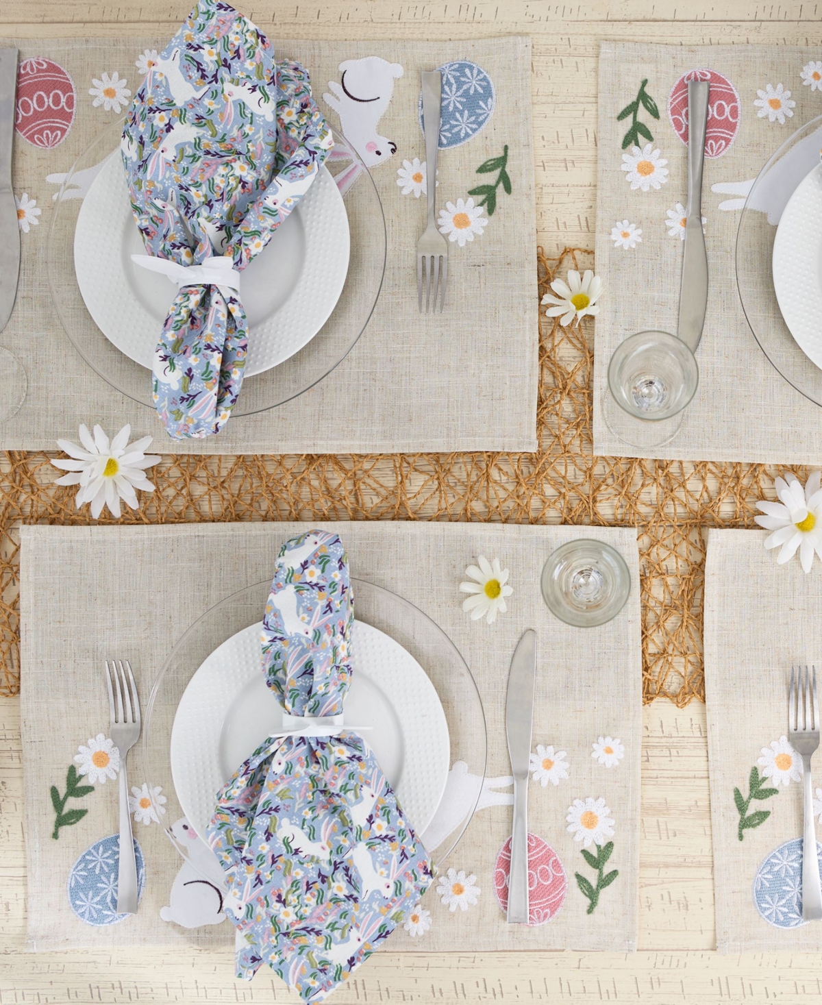 Design Imports Hoppy Easter Embellished Polyester Placemats, Set Of 4 In Beige
