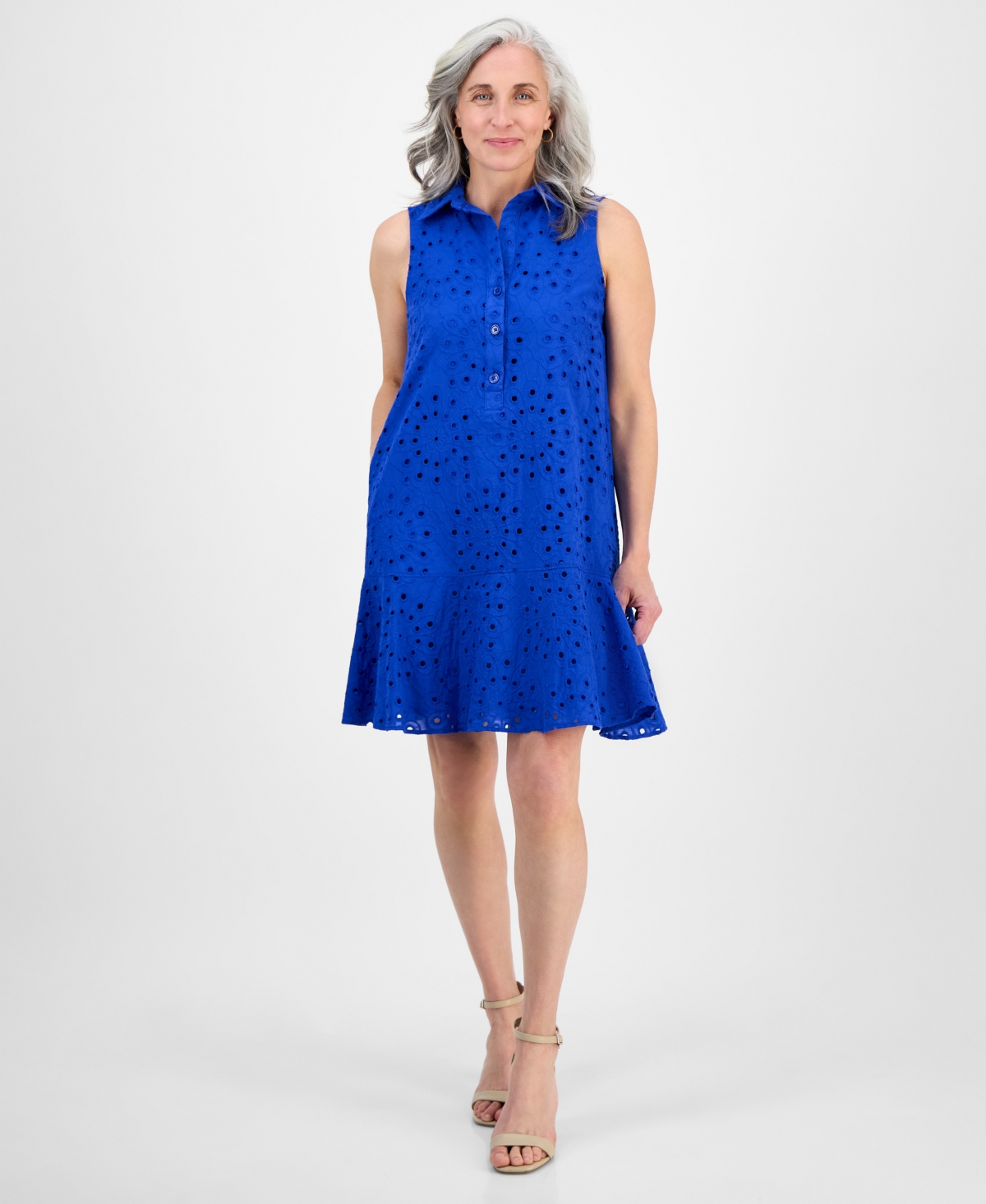 Robbie Bee Petite Ruffled-hem Sleeveless Eyelet Dress