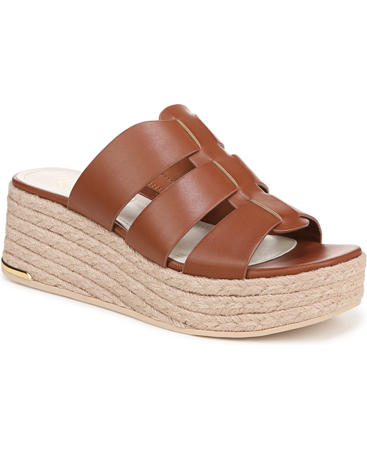 Franco Sarto Women's Tevin Open Square Toe Espadrille Slide Platform Sandals In Cognac Brown Faux Leather