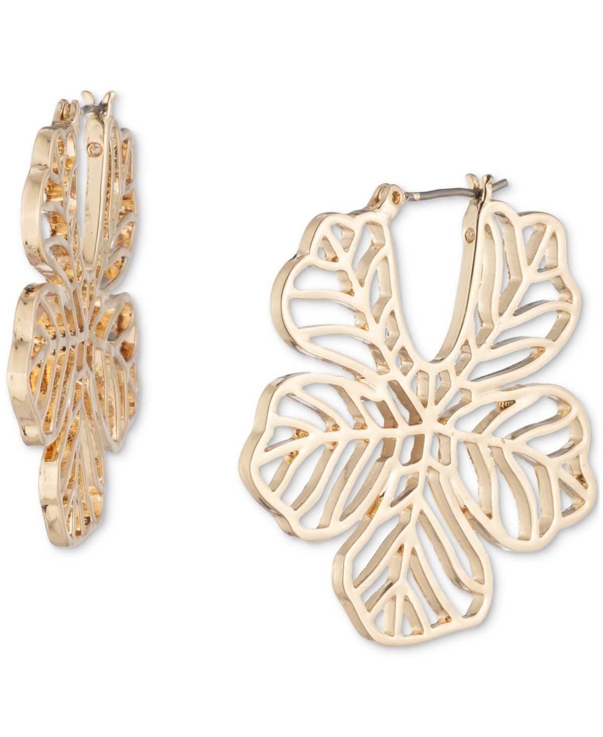 Gold-Tone Medium Openwork Flower Hoop Earrings, 1.5" - Crystal White