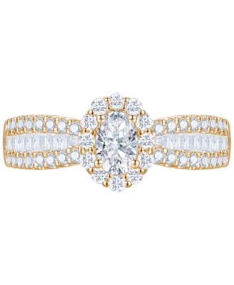 Diamond Oval Halo Three Row Engagement Ring (1 ct. t.w.) in 14k Yellow or White Gold 