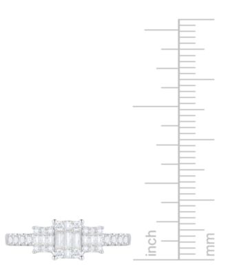 Diamond Emerald Shaped Cluster Three Stone Ring (1/2 ct. t.w.) in 14k White Gold