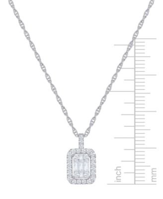Diamond Emerald Shaped Halo Cluster 18" Pendant Necklace (1/3 ct. t.w.) in 14k White Gold