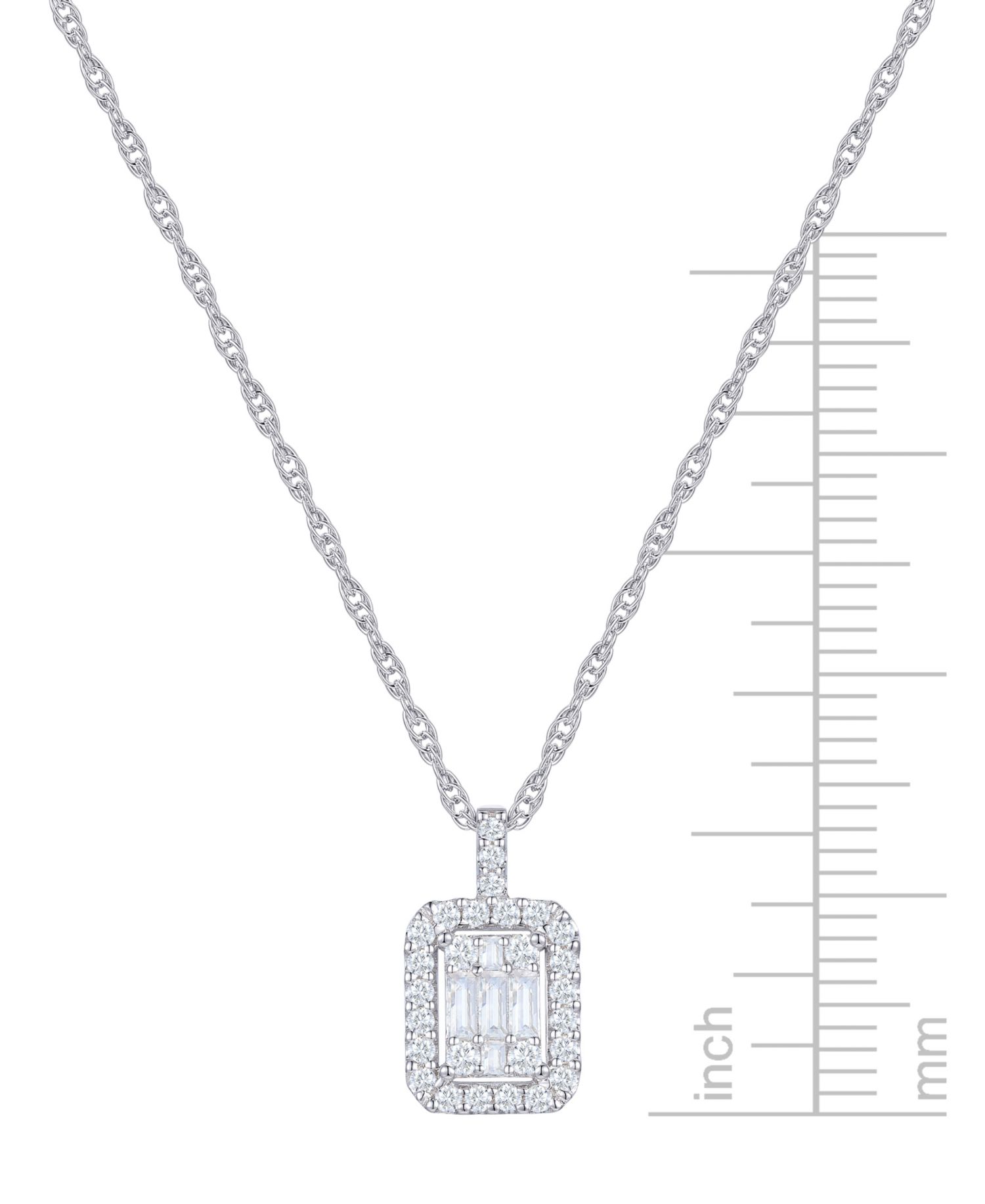 Diamond Emerald Shaped Halo Cluster 18" Pendant Necklace (1/3 ct. t.w.) in 14k White Gold