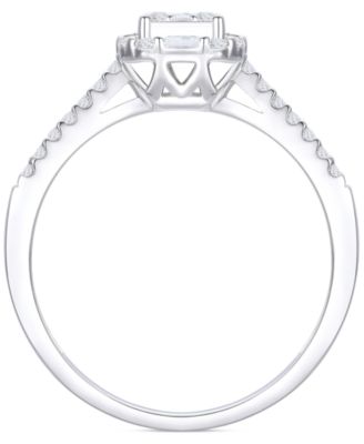 Diamond Emerald Shaped Halo Cluster Engagement Ring (3/8 ct. t.w.) in 14k White Gold