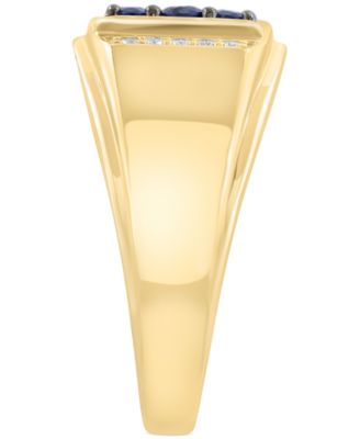 EFFY&reg; Men's Sapphire (1-1/10 ct. t.w.) & Diamond (1/8 ct. t.w.) Cluster Ring in 14k Gold