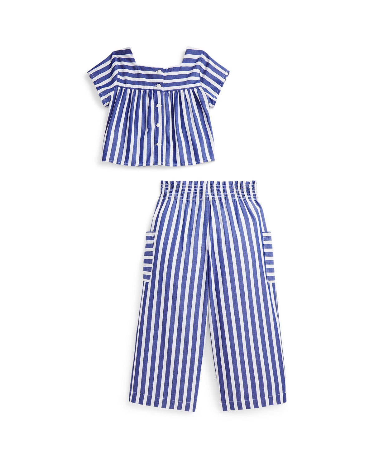 Polo Ralph Lauren Striped Cotton Top & Cropped Pant Set In Blue