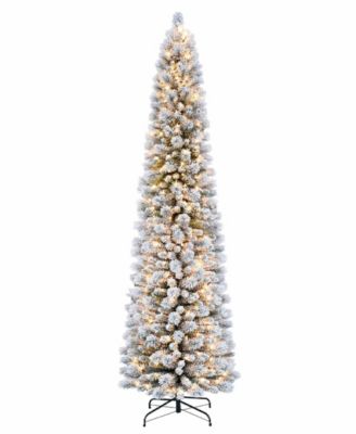 Puleo 9FT Pre-Lit Flocked Patagonia Pine Pencil Artificial Christmas Tree