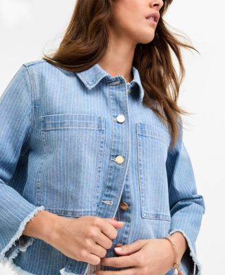 Women's Striped Denim Cropped Shacket