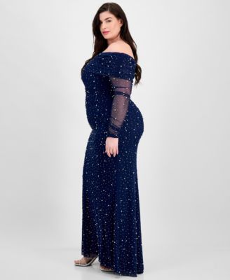 Trendy Plus Size Off-The-Shoulder Pearl Gown