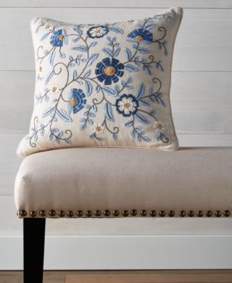 Embroidered Flowers Decorative Pillow, 18" x 18"