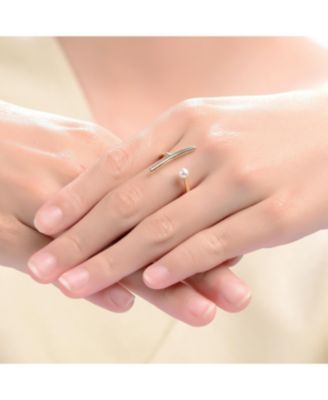 14K Gold Plated Pearl Assymetrical Open Ring