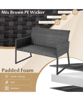 8 Piece Patio Weather Resistant Wicker Furniture Set Outdoor Conversation Set w/ Quick Dry Foam