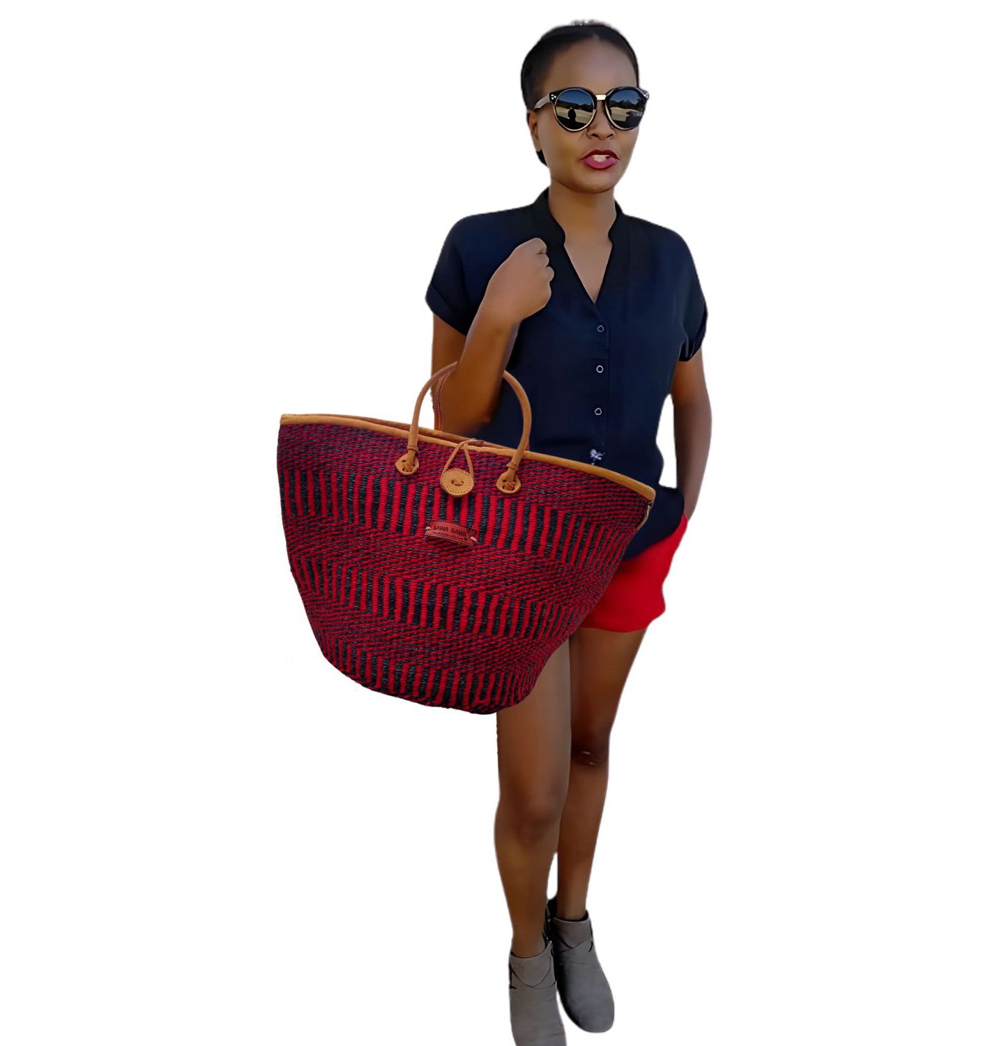 Женская сумка SAWA SAWA Resilient Handmade Sisal African Basket, цвет: Чёрный / Красный — фото 4