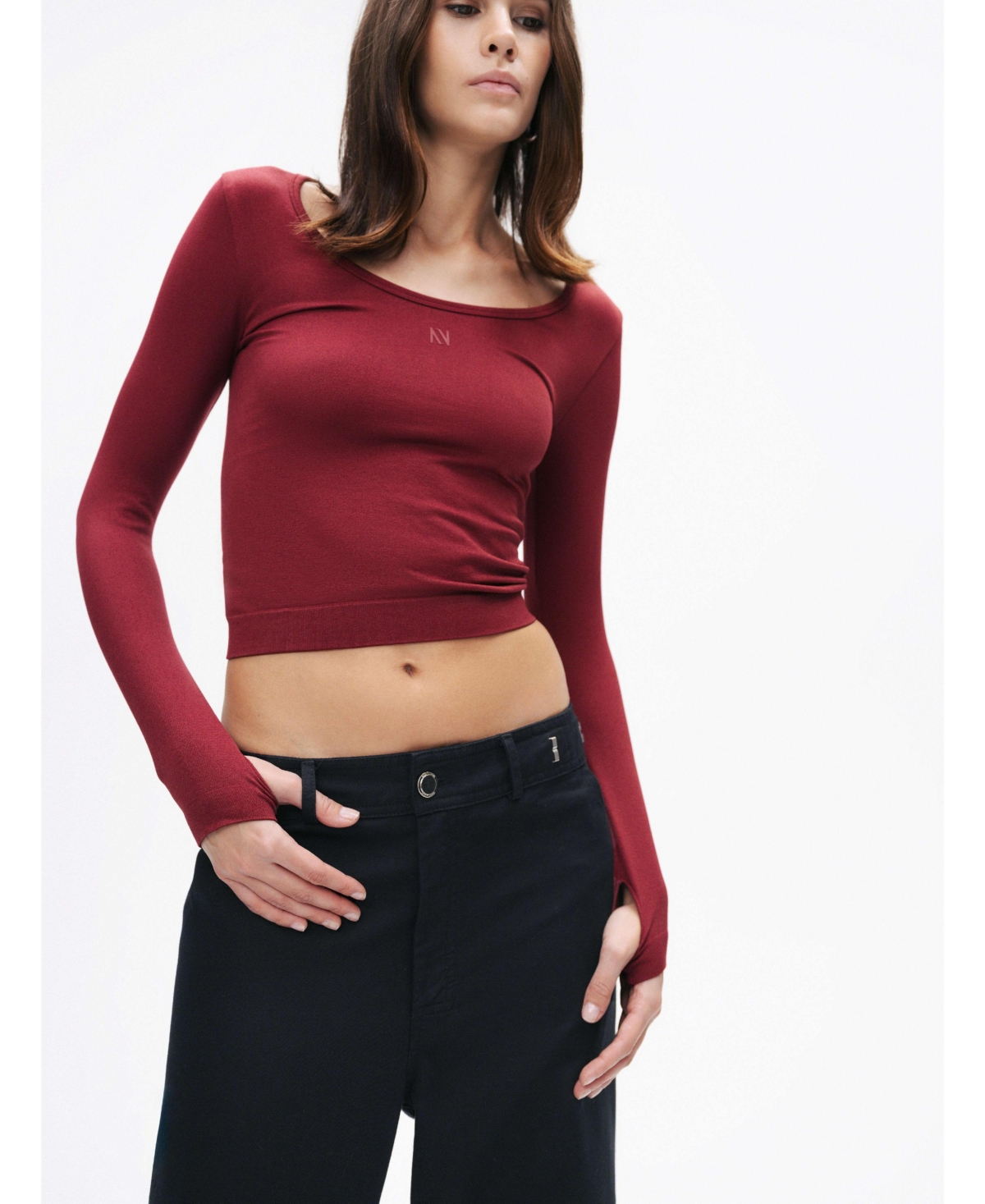 Women's Crew Neck Knit Blouse - Burgundy