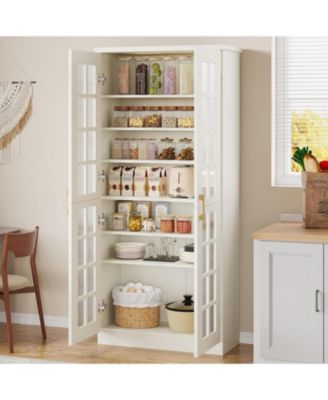 71" Tall Storage Cabinet with Doors, Kitchen Pantry Cabinet with Adjustable Shelves, Kitchen Cupboard Food Pantry Floor Storage Cabinet for Living Room, Bathroom, Office, White