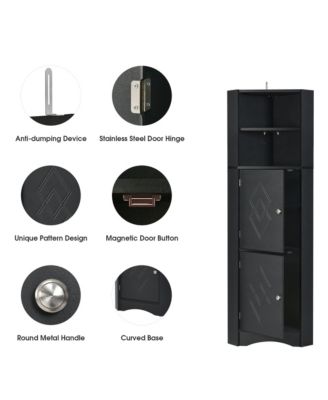 Tall Bathroom Corner Cabinet, Freestanding Storage Cabinet with Doors and Adjustable Shelves, MDF Board, Black