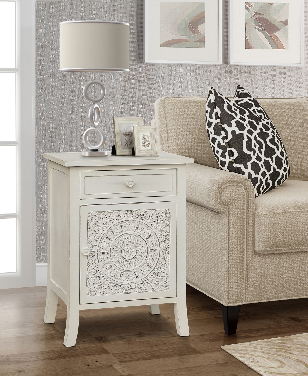 Gallerie Decor Antiqued Carved Side Table