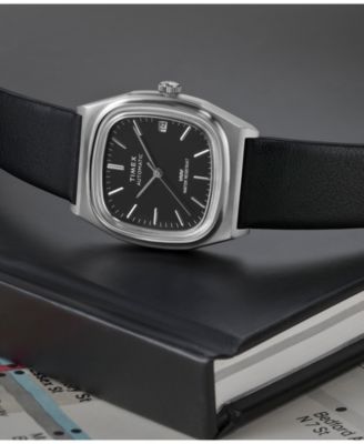 Men's Mechanical Automatic Black Leather Watch, 34mm